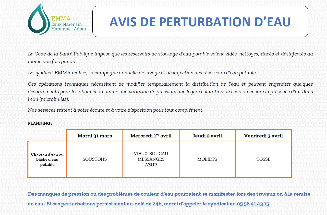 AVIS DE PERTURBATION D'EAU