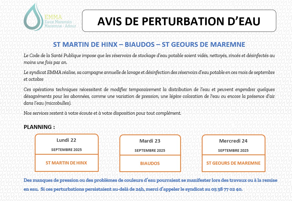 AVIS DE PERTURBATION D'EAU 