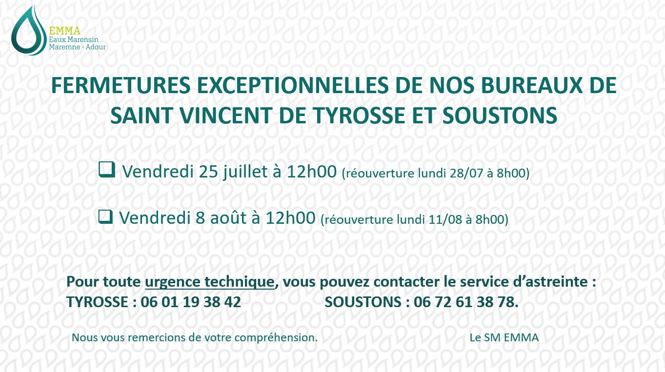 FERMETURES EXCEPTIONNELLES
